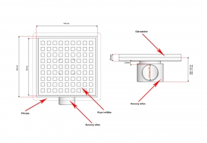 Podlahová vpusť 100x100, nerezový sifon