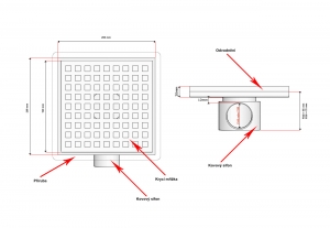Podlahová vpusť 200x200, nerezový sifon